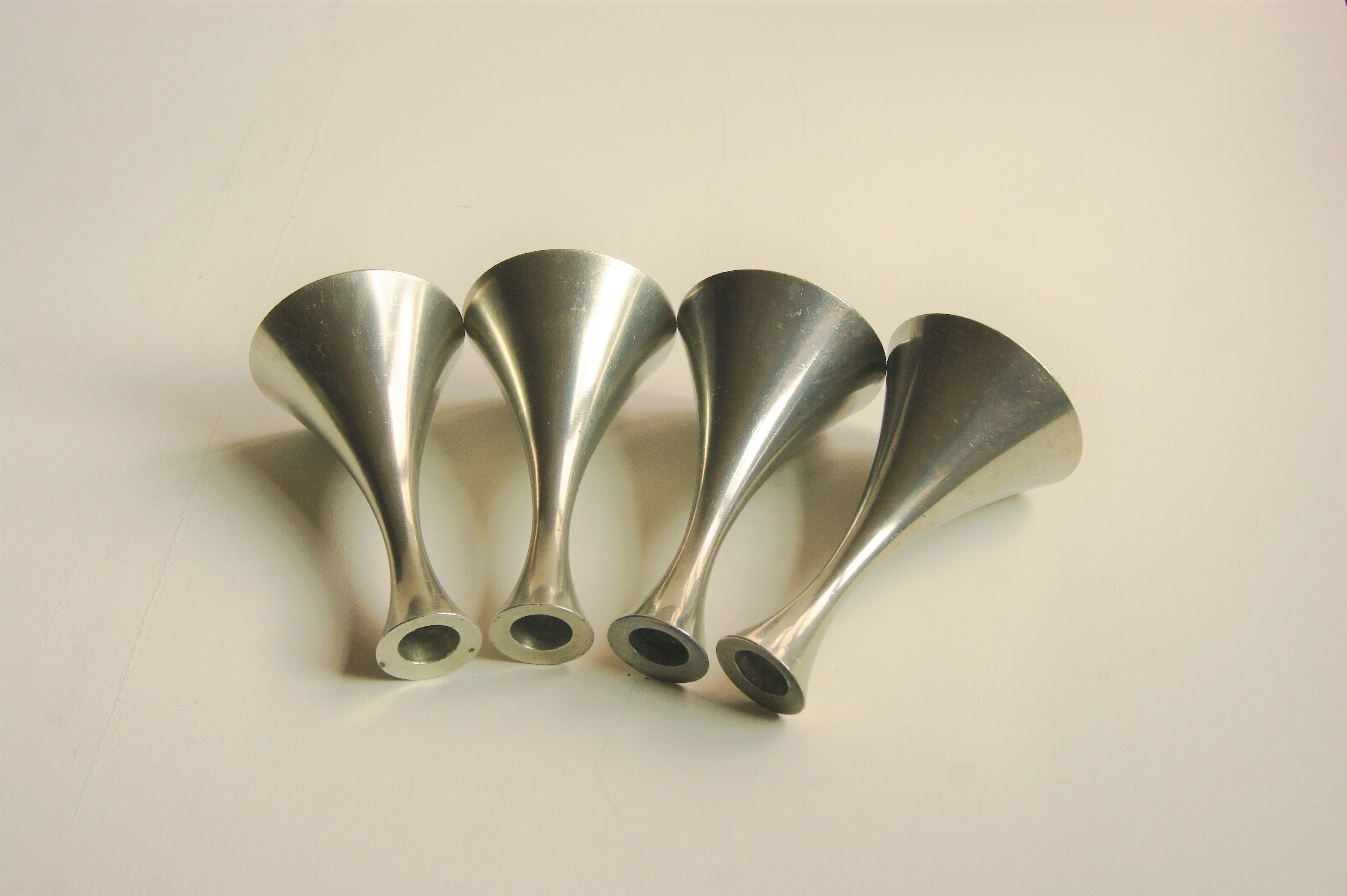 Set of 4 Art Deco candle holders by Just Andersen from the 1940s - fine elegant minimalist design.