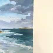 Huile sur toile côte rocheuse sous un ciel d’orage