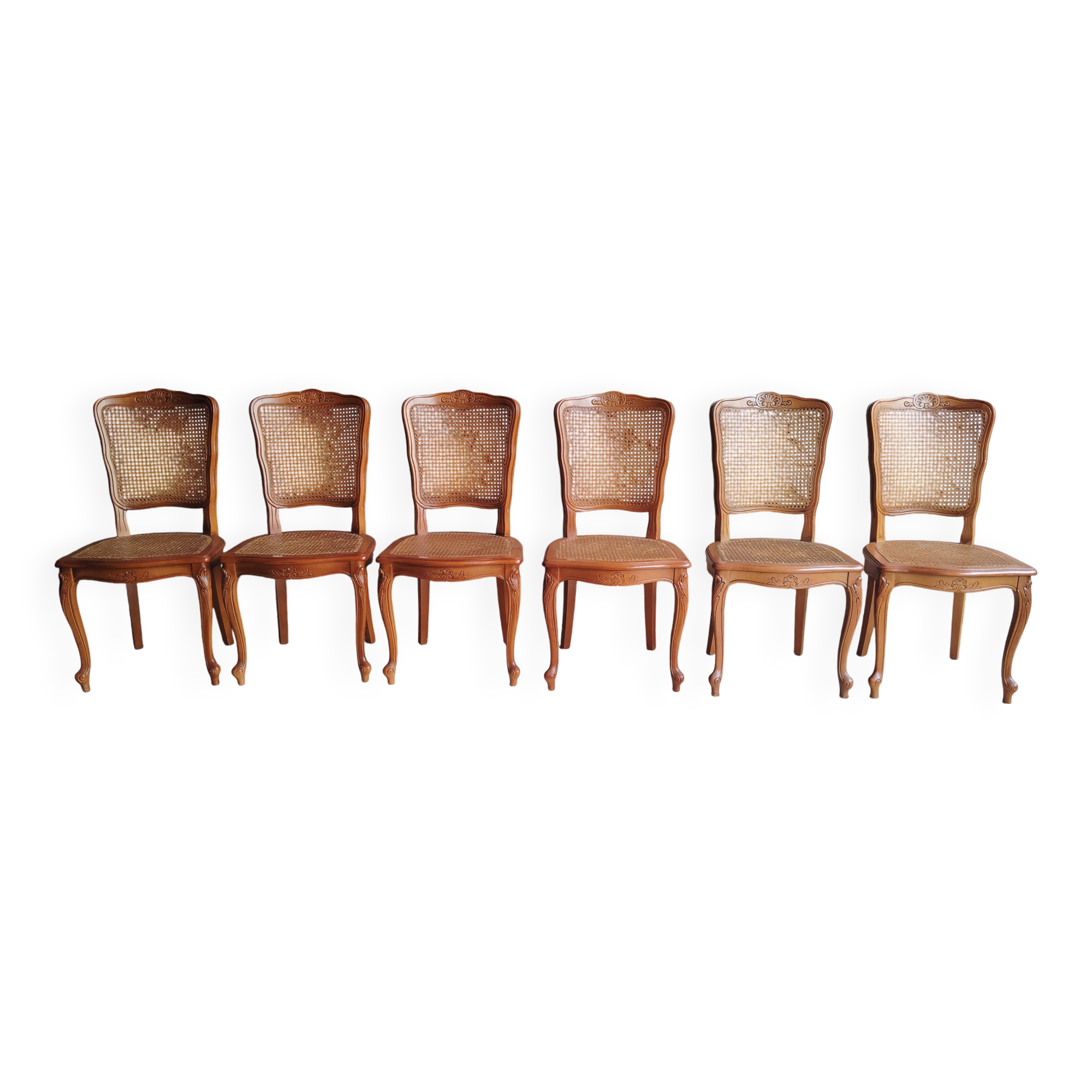 Set of 6 Louis XV chairs in wood and cane