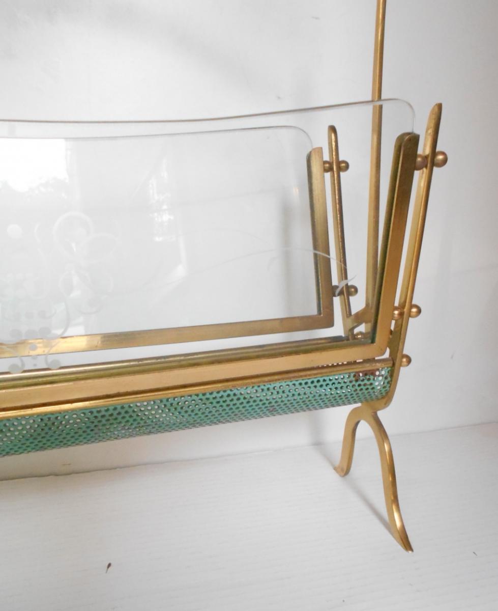 Magazine rack brass and glass 1940