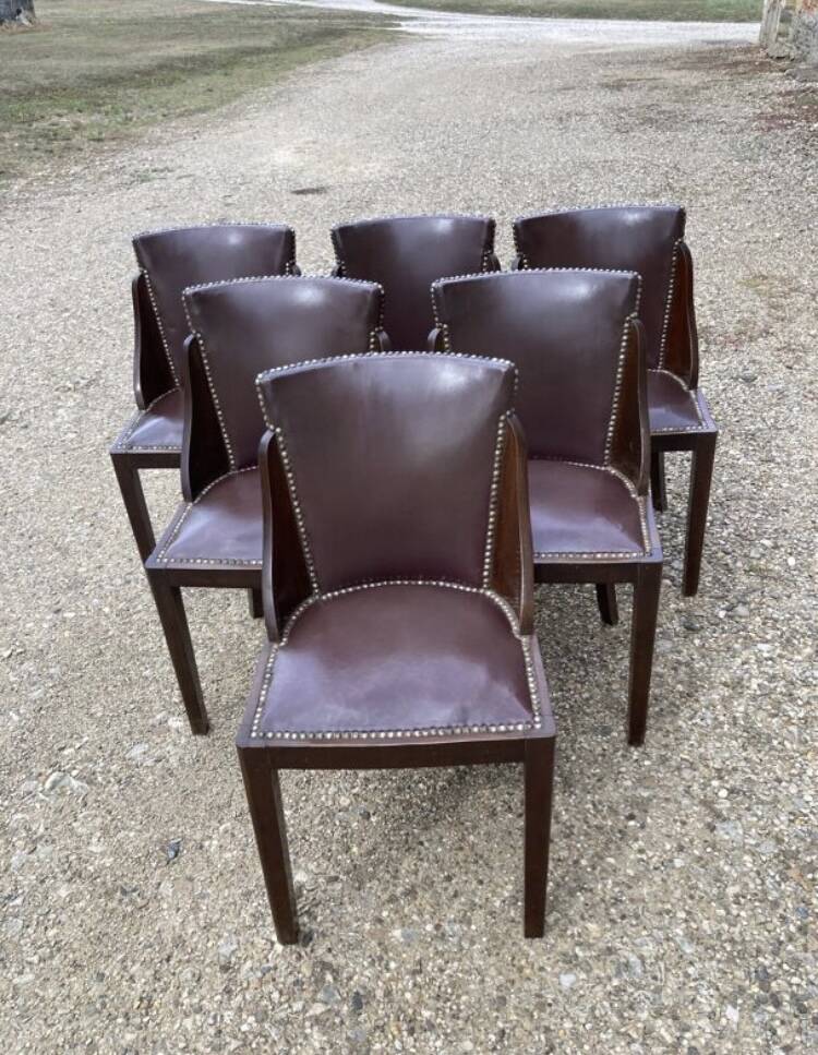 6 art deco chairs with leather seats