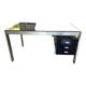 Vintage desk in smoked glass and brushed steel. 1970. Suspended box