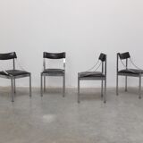 Set of 4 Italian chrome & leather dining chairs, 1970s