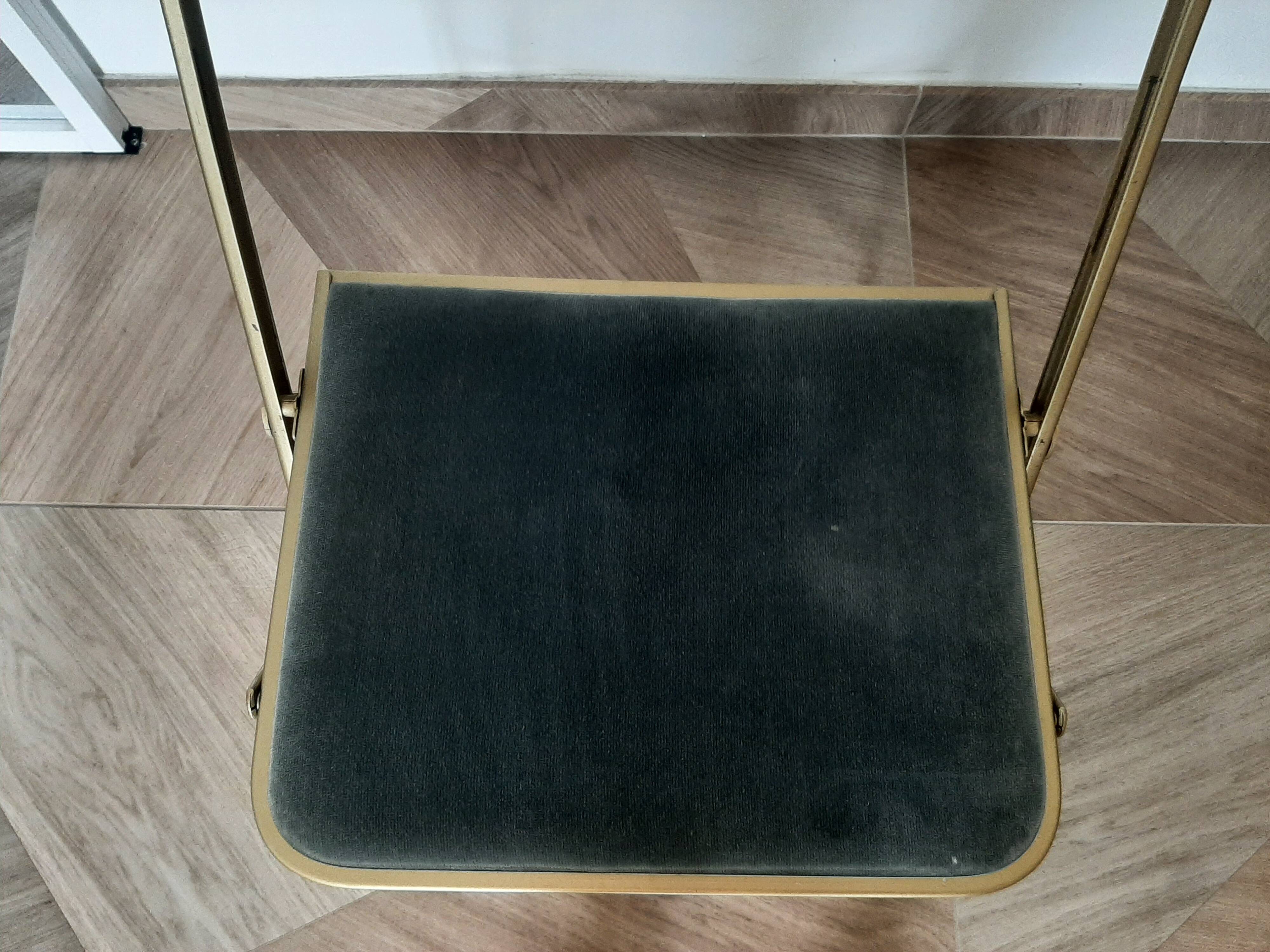 Lot de 4 chaises  pliantes - dossier et assise vert d'eau - structure métal doré -Chaisor