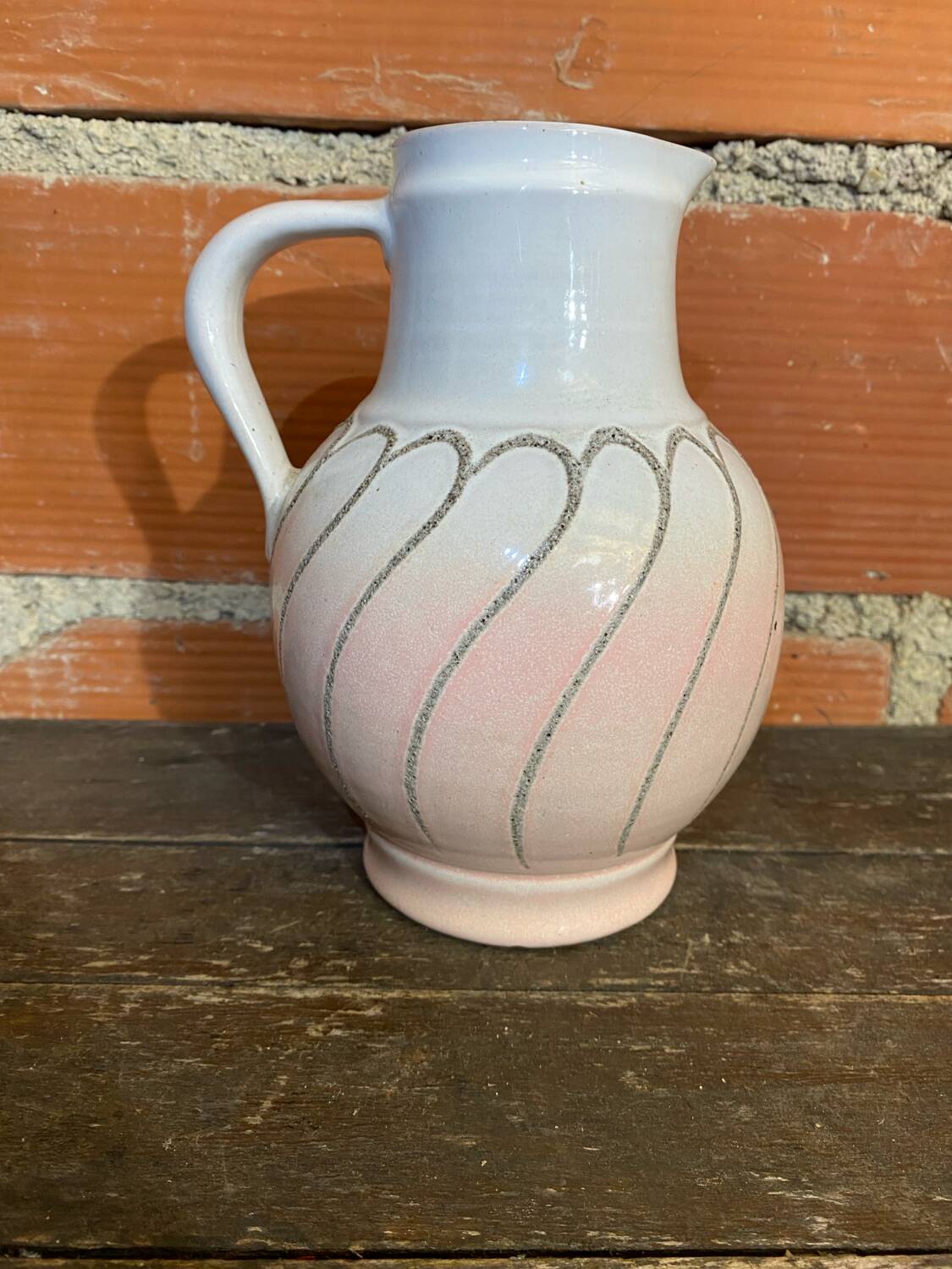 Vintage pichet ancien strehla ceramic pink & white 1950 west germany