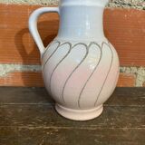 Vintage pichet ancien strehla ceramic pink & white 1950 west germany