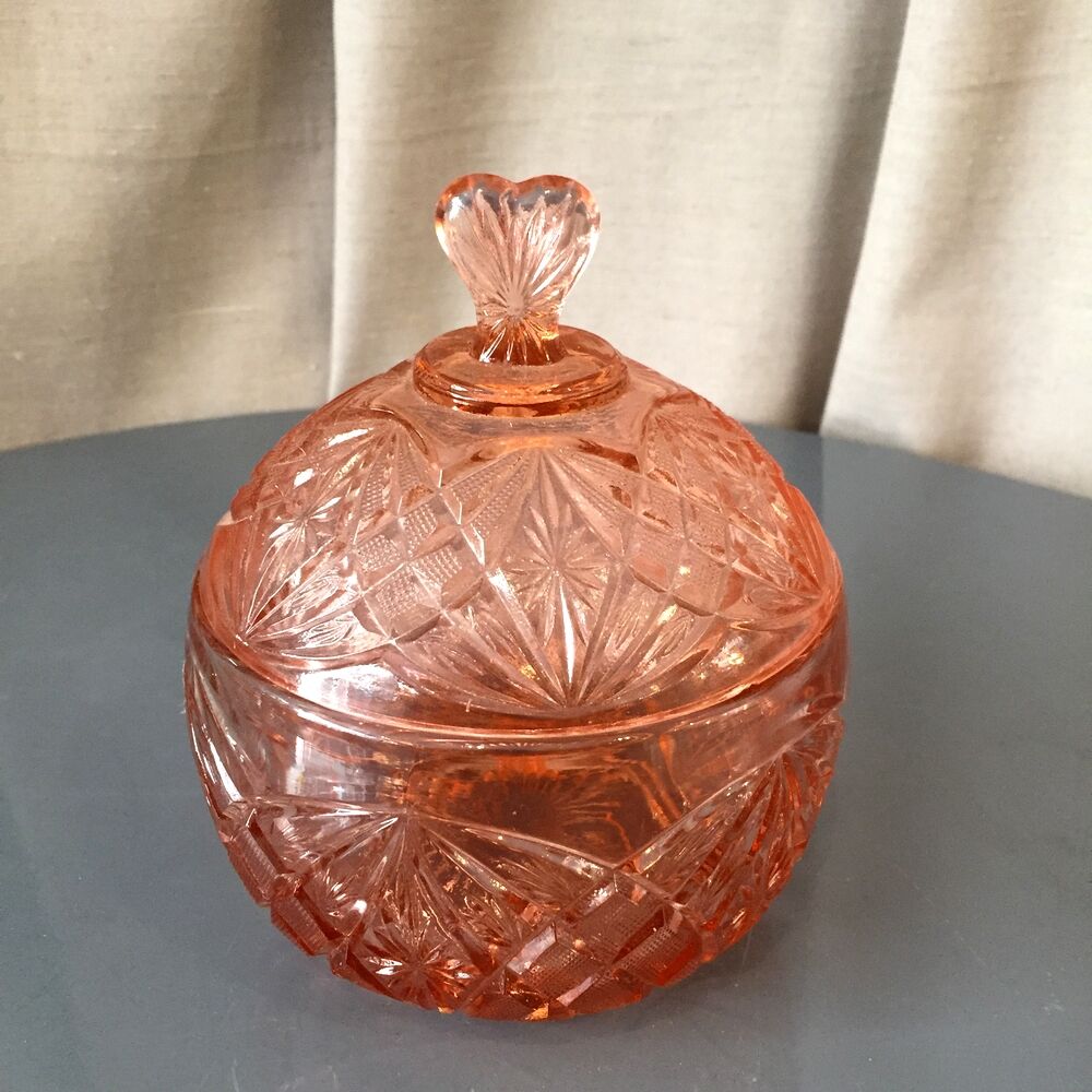 Sugar candy box in pink glass orange Portieux