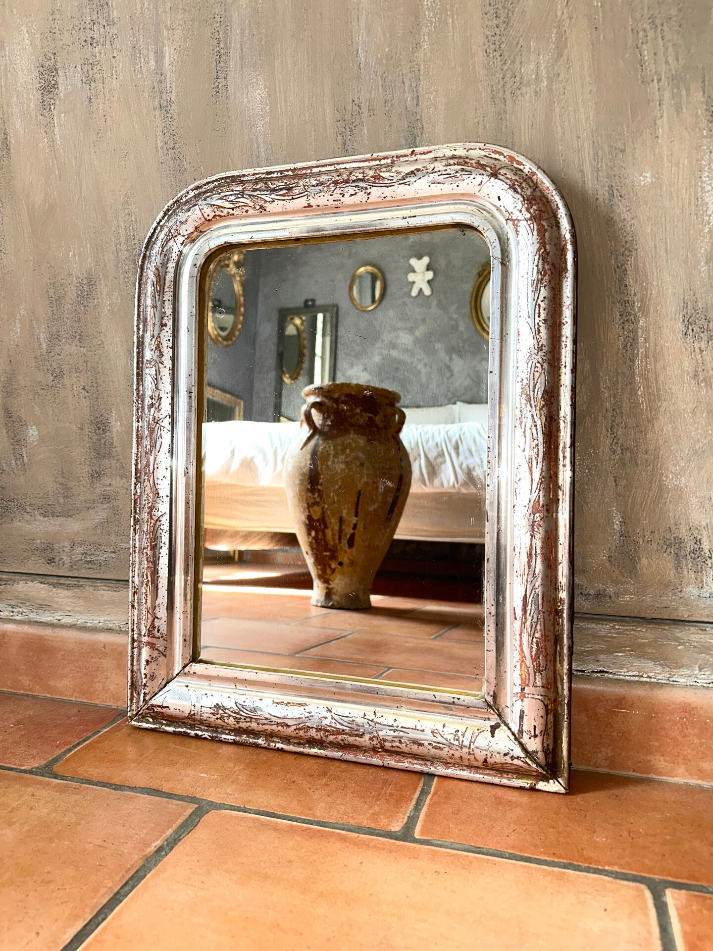 Miroir Louis-Philippe ancien feuille d’argent, XIXème