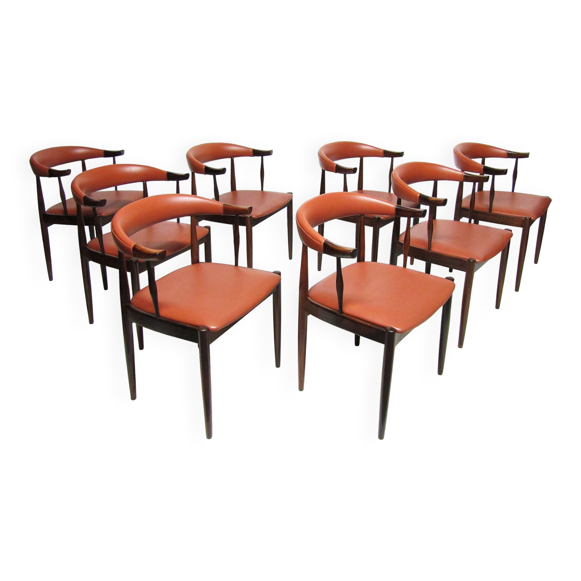 Eight Danish Cow Horn "Model 12" Chairs in Rosewood by Johannes Andersen