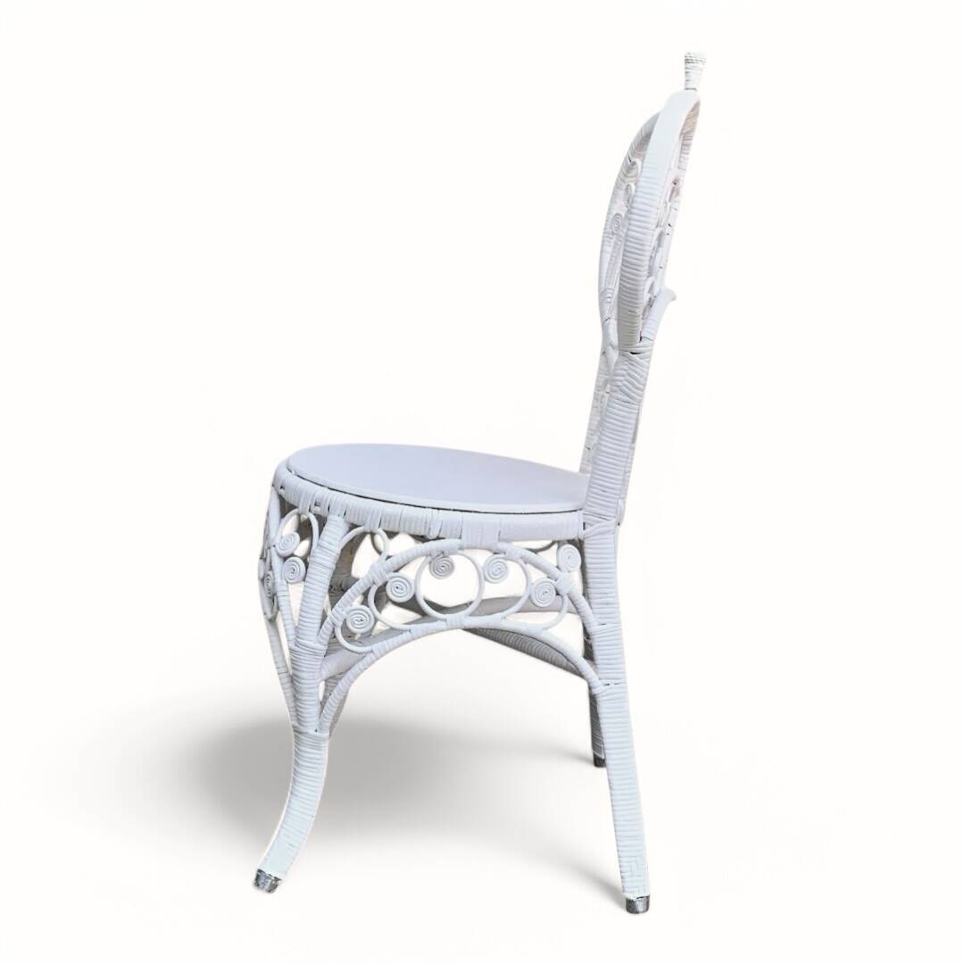 Peacock heart chair, white rattan, 1970s