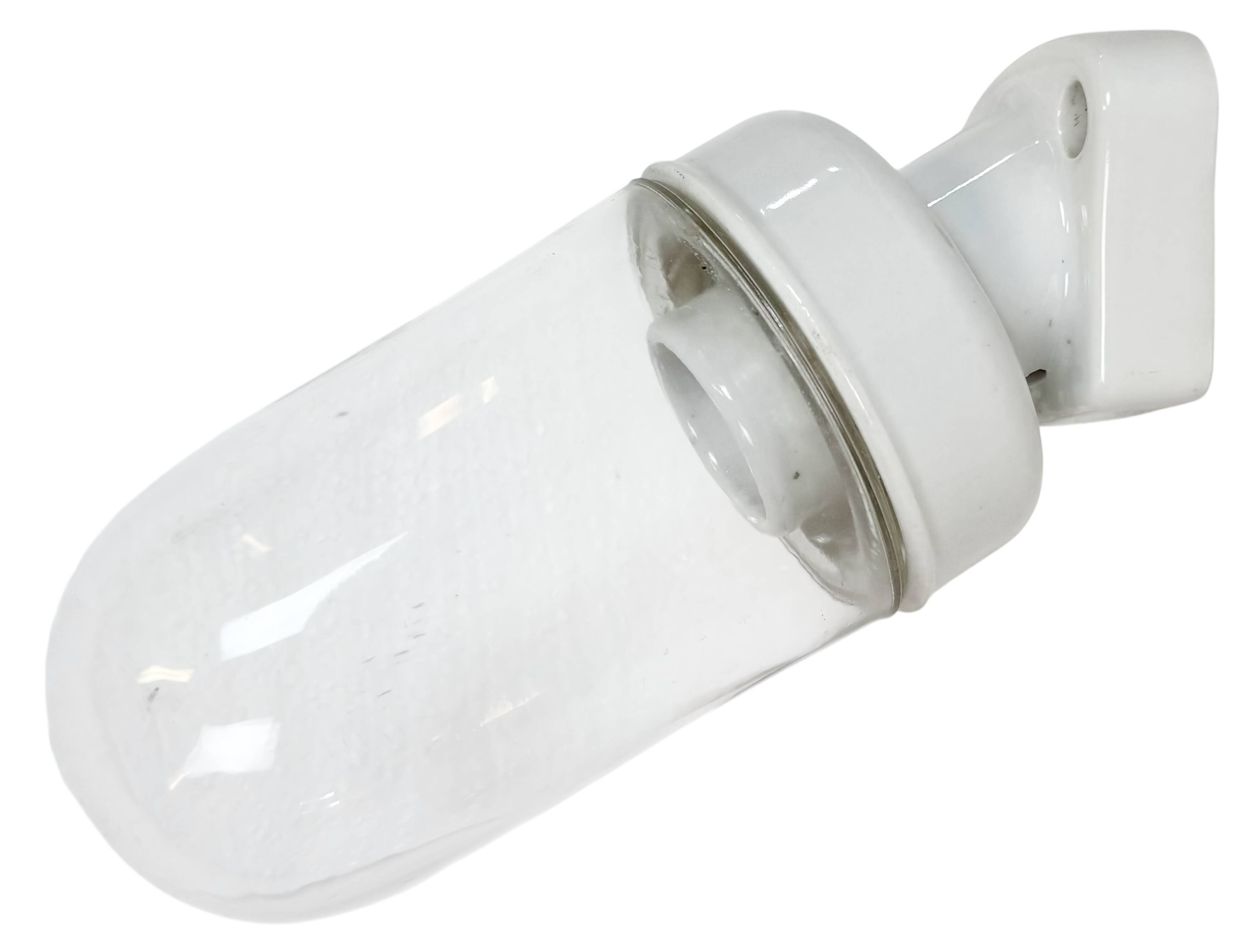 Vintage White Porcelain Wall Light with Clear Glass, 1960s