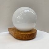 Modernist wall lamp in pine and opaline