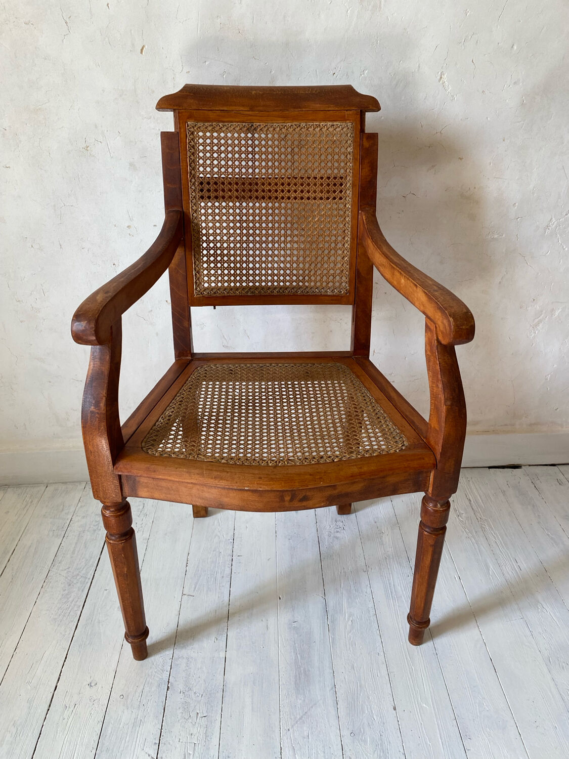 Barber chair with caning