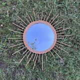 old vintage rattan wicker sun mirror authentic 70s Diameter 56