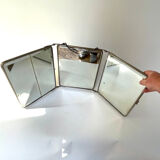 Barber's triptych mirror, beveled ice, vintage 1950