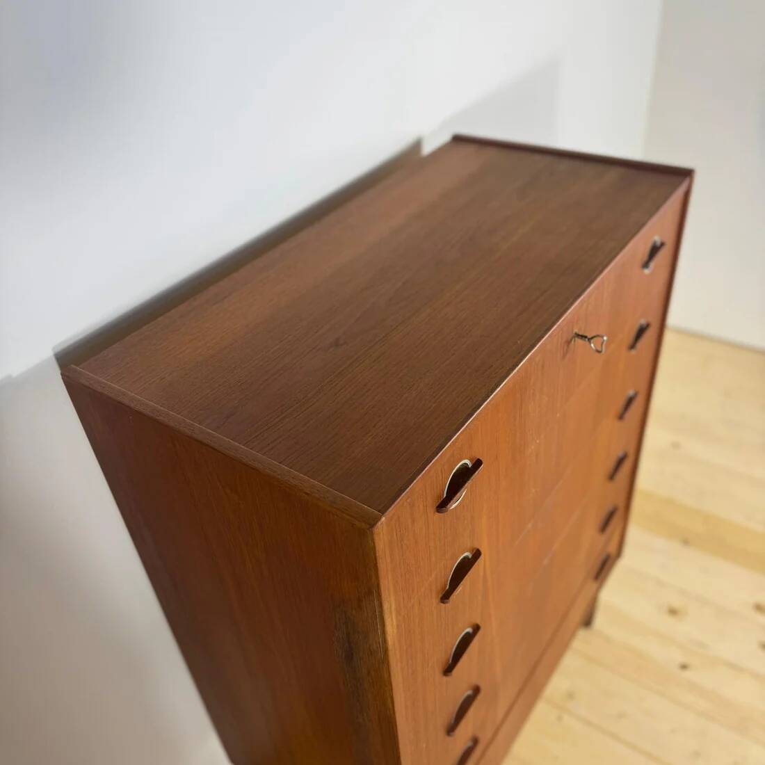 Danish 1960s teak chest of drawers with metal insert