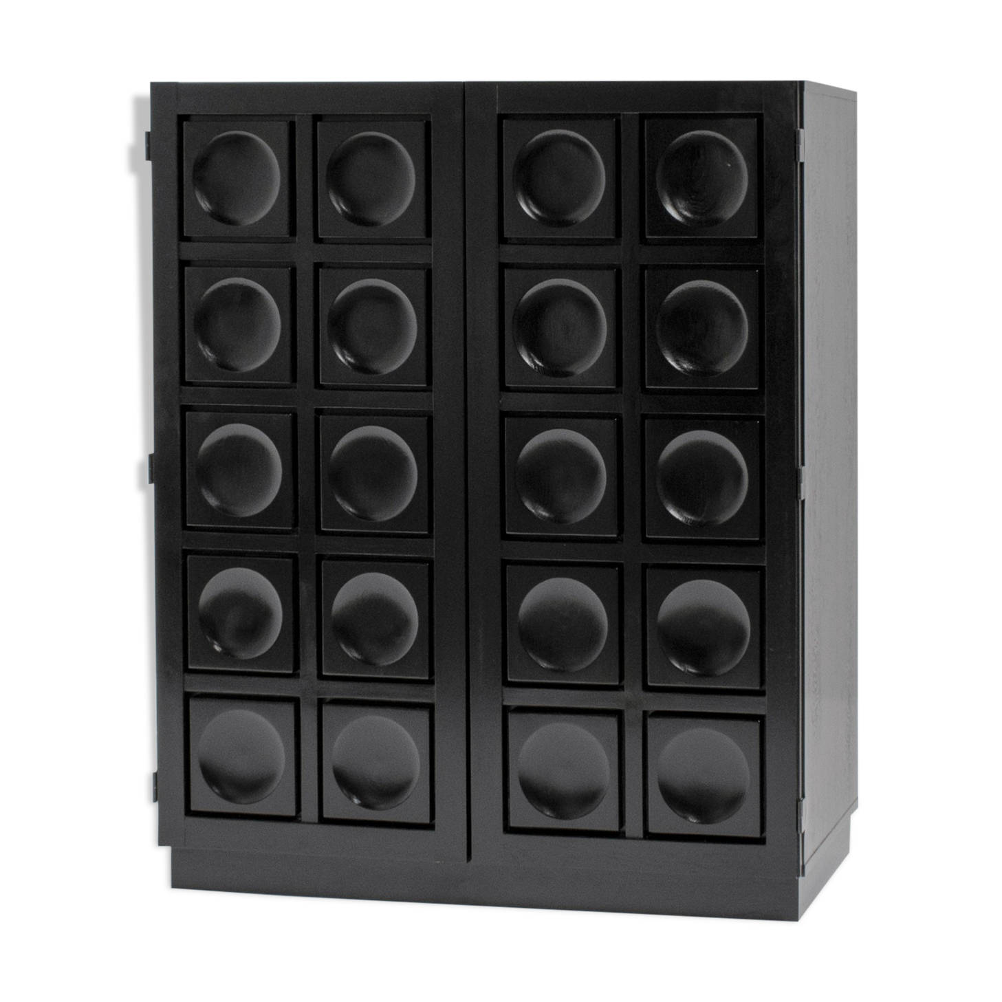 Black Brutalist Bar Cabinet with Graphic Patterned Doors, Belgium 1970s