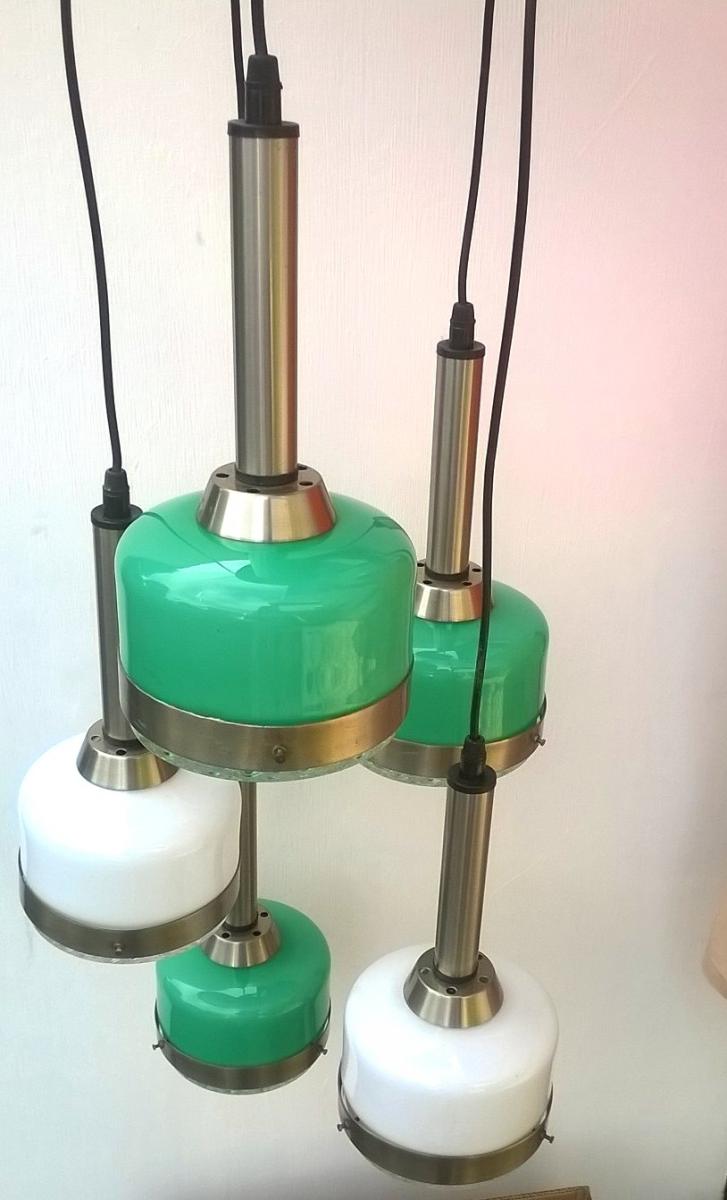 Suspension en verre de Murano vert et blanc de Vistosi Italie 1960