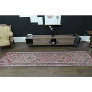 1970s Vintage Turkish Oushak Handmade Wool Cotton Pink Runner Rug 87x333