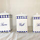 Set of 3 spice jars blue and white porcelain