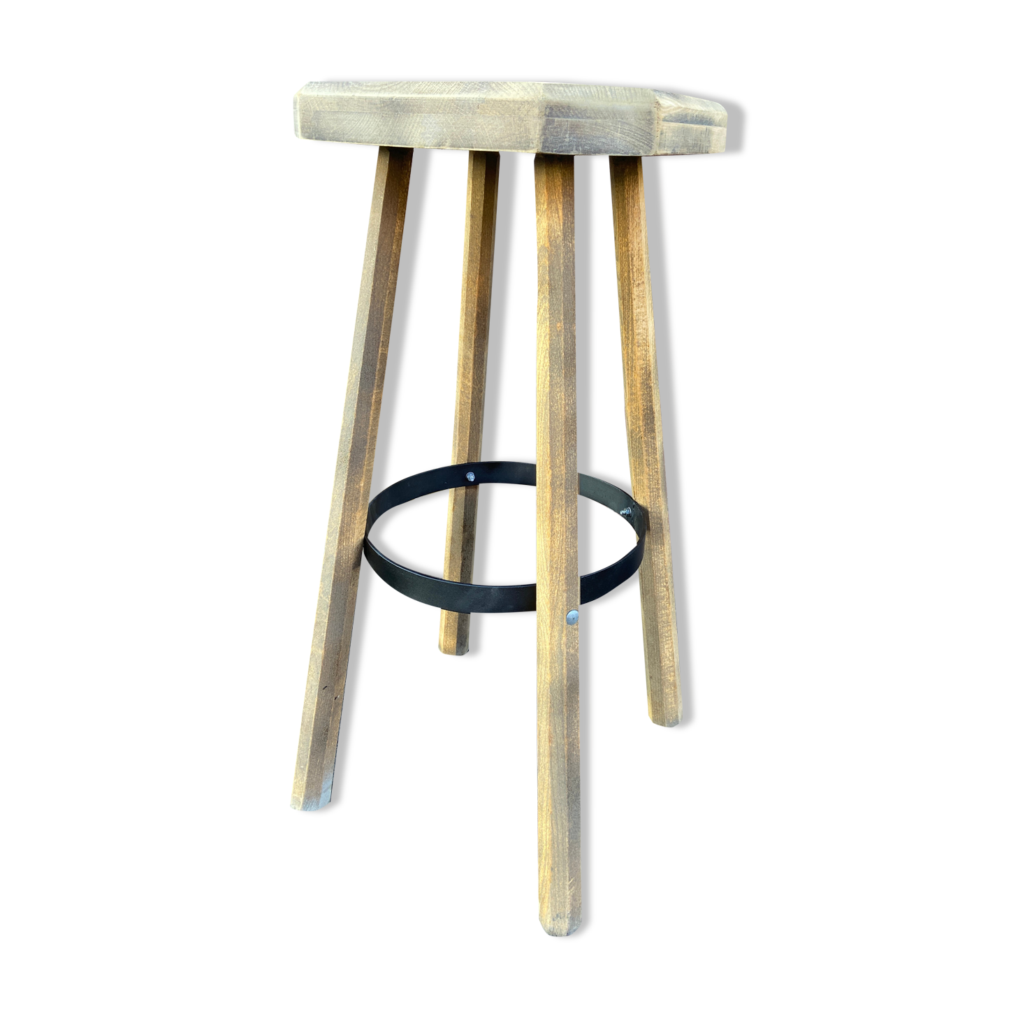 Wooden bar stool natural raw vintage 1970