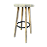Wooden bar stool natural raw vintage 1970