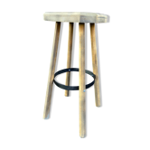 Tabouret de bar bois naturel brut vintage 1970