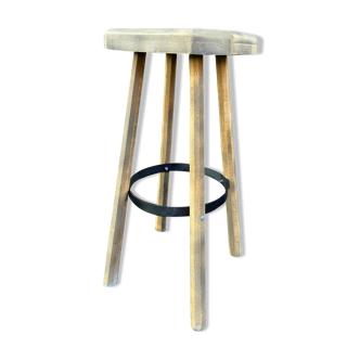 Tabouret de bar bois naturel brut vintage 1970