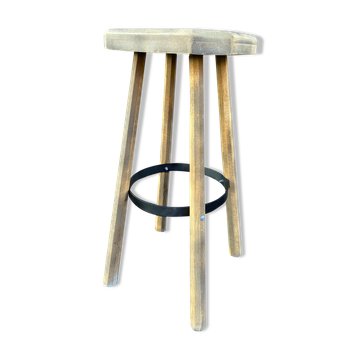 Tabouret de bar bois naturel brut vintage 1970