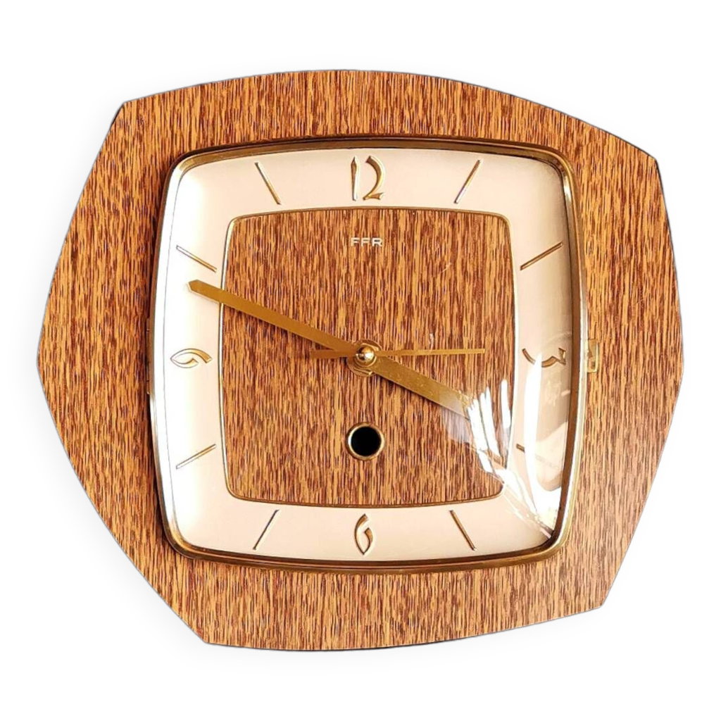 Horloge Murale Vintage Romatic Formica Bois Et Laiton - Reconditionnée