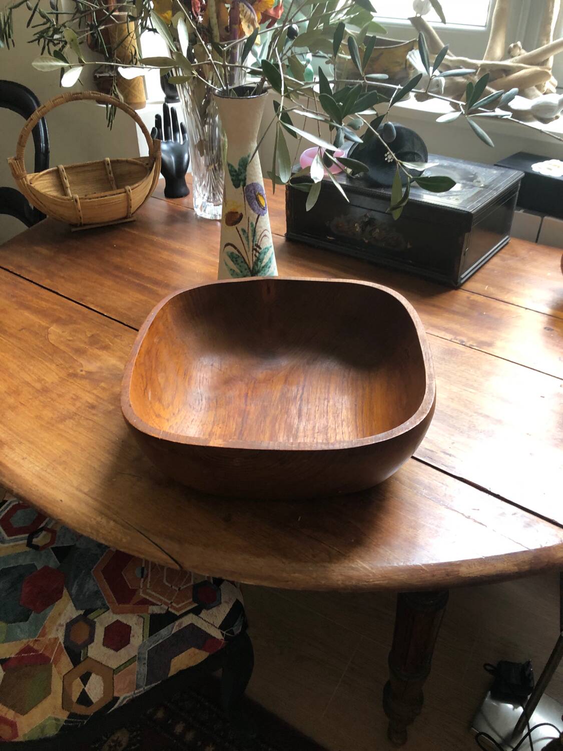 Vintage olive wood salad bowl