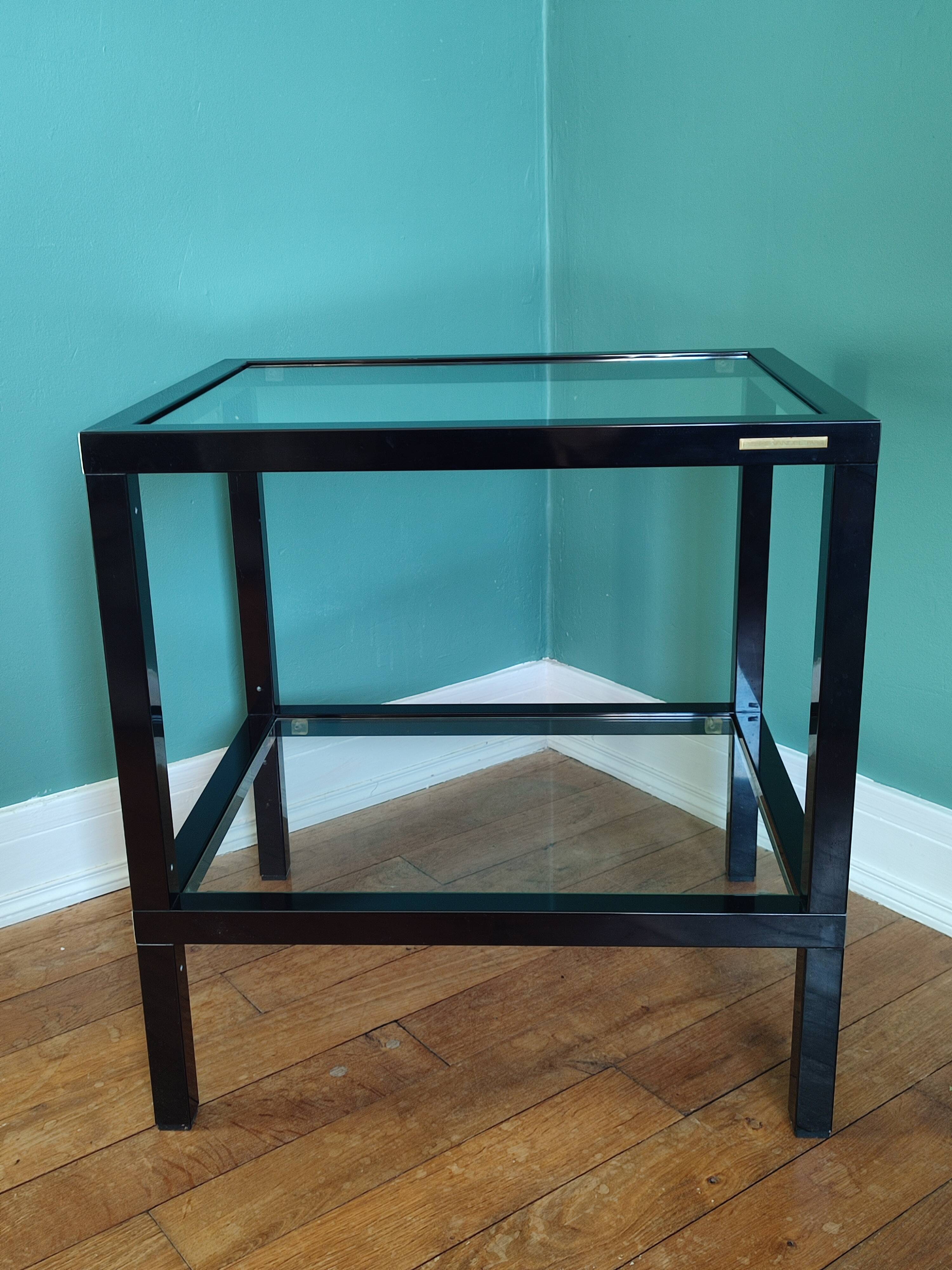 Rectangular table, end of sofa in metal and glass Vintage Vandel stone