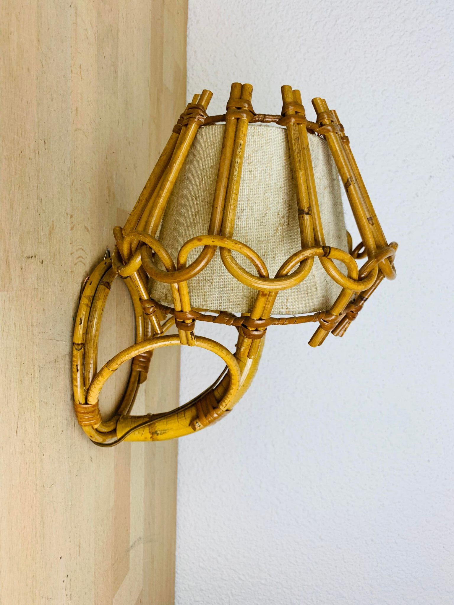 Rattan wall lamp 50s chic jungle style, Sognot