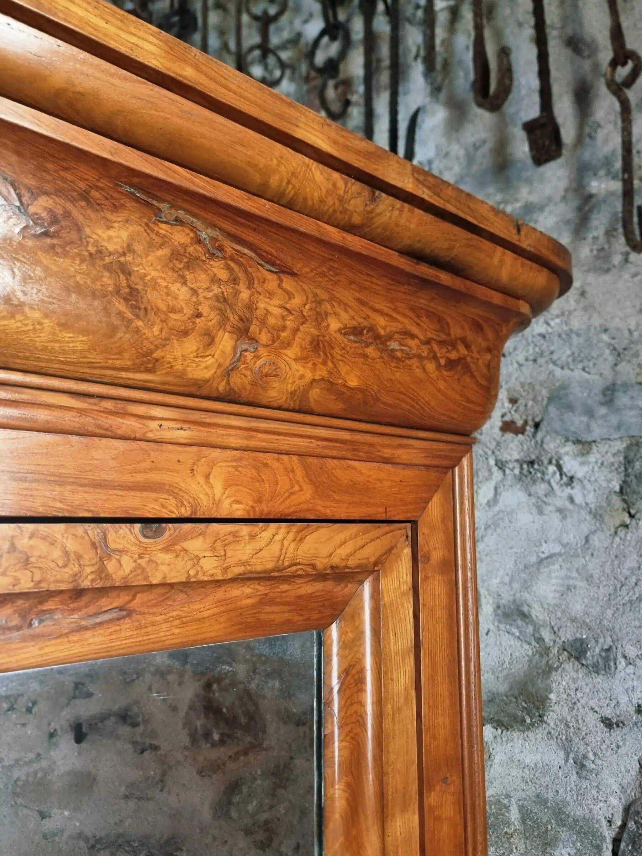 Antique French Louis Philippe wardrobe / wardrobe – elm and oak, mirrored door, 19th century