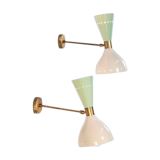 Pair of white and sage green diabolo appliques