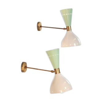 Pair of white and sage green diabolo appliques