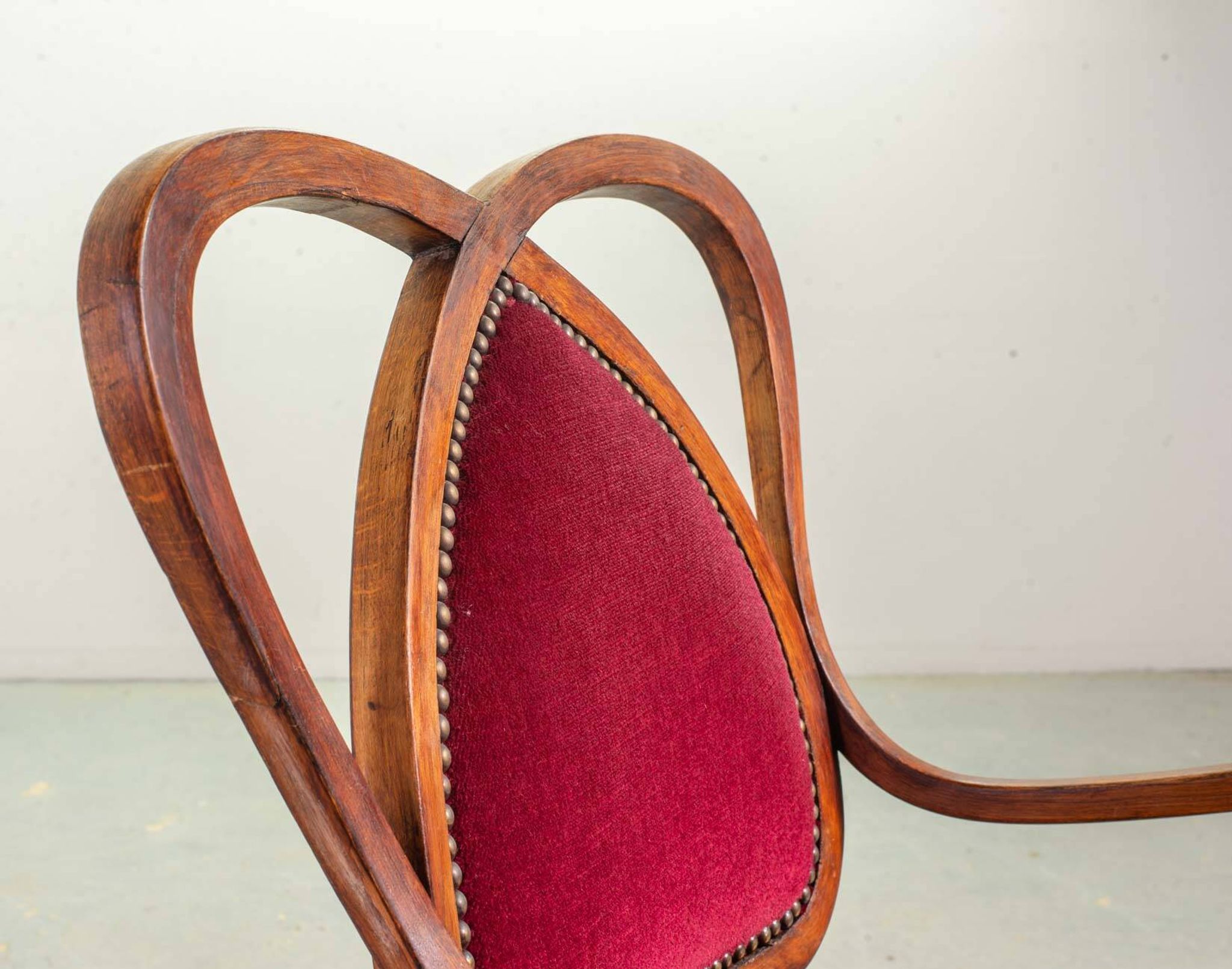 Red Velvet Heartshaped Wooden Vintage Design Side Chairs. Set of 2. 1950s