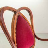Red Velvet Heartshaped Wooden Vintage Design Side Chairs. Set of 2. 1950s