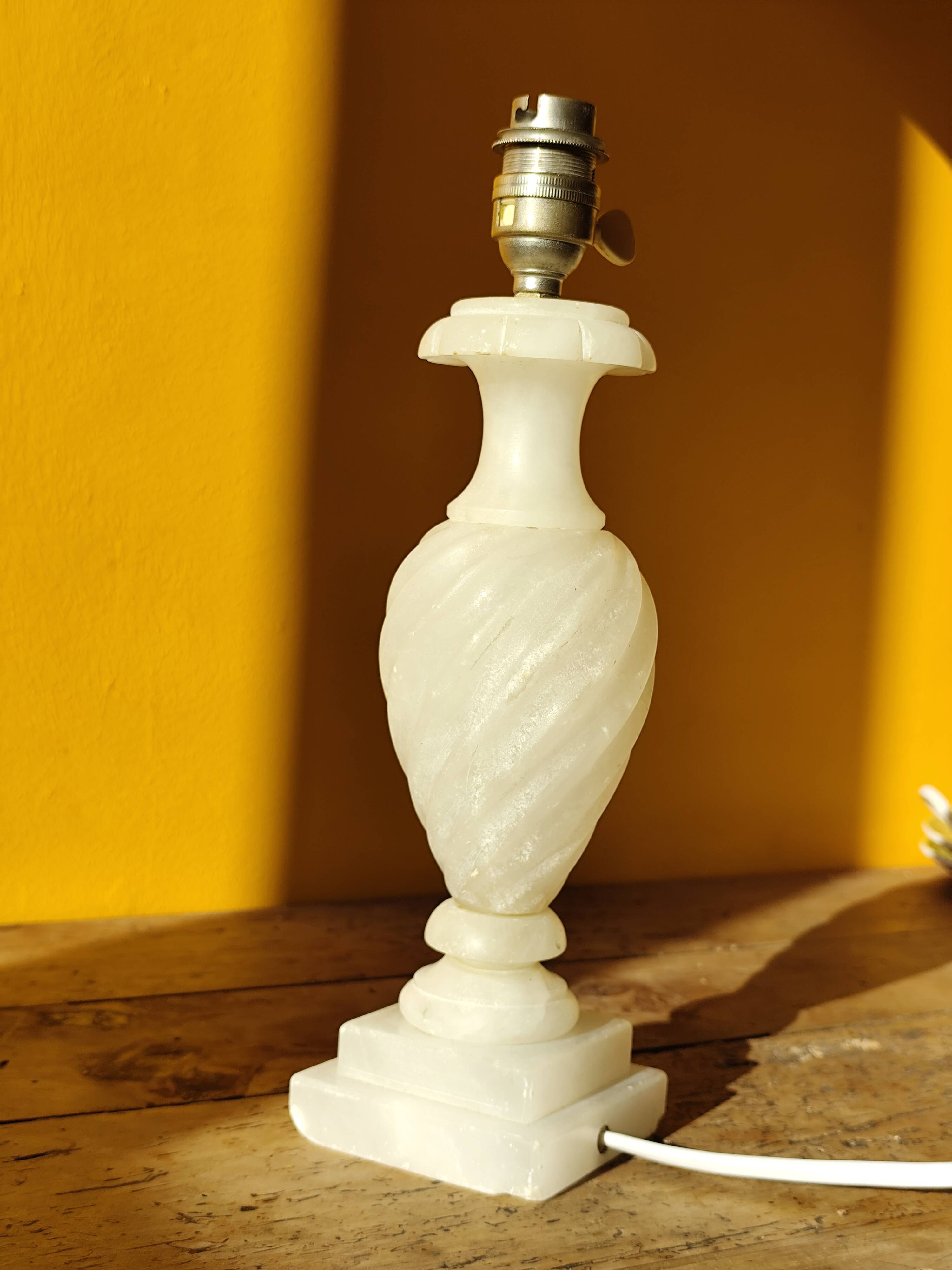 Antique twisted marble lamp base - white stone lamp
