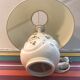 Old Moustiers ceramic lamp with white lamp shade