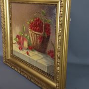 Nature morte aux cerises & pêches huile sur toile 59x50 cm