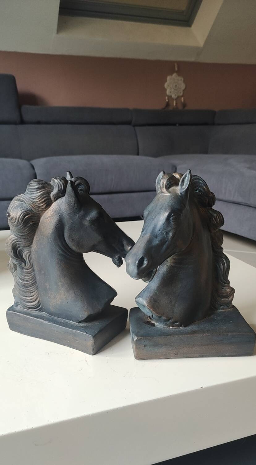 Pair of Horse Bookends with Flaming Manes. Ceramic.