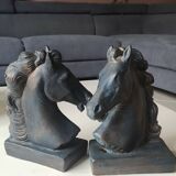 Pair of Horse Bookends with Flaming Manes. Ceramic.