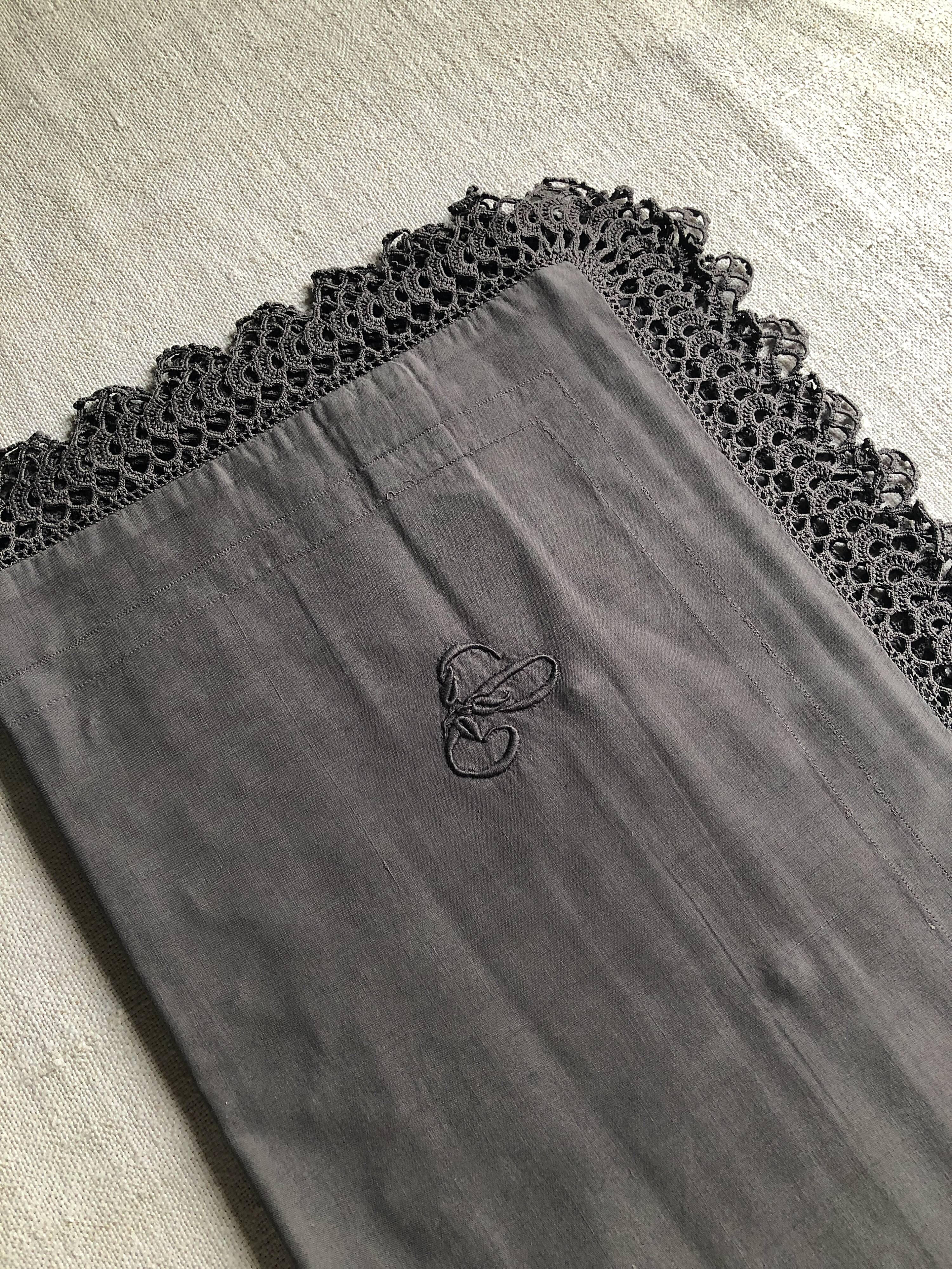 Antique cotton pillowcase tinted in smocke gray
