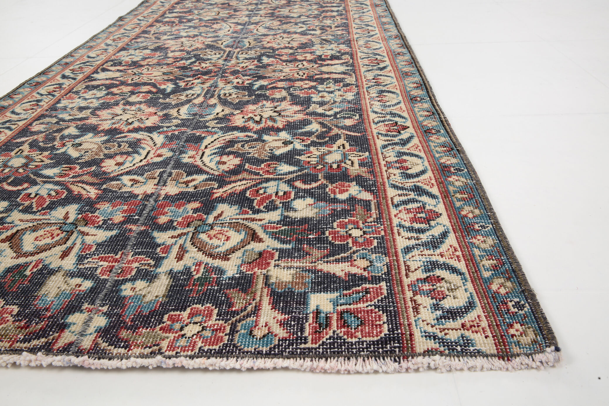 3x12 Persian Navy Blue Runner Rug, 80x378Cm