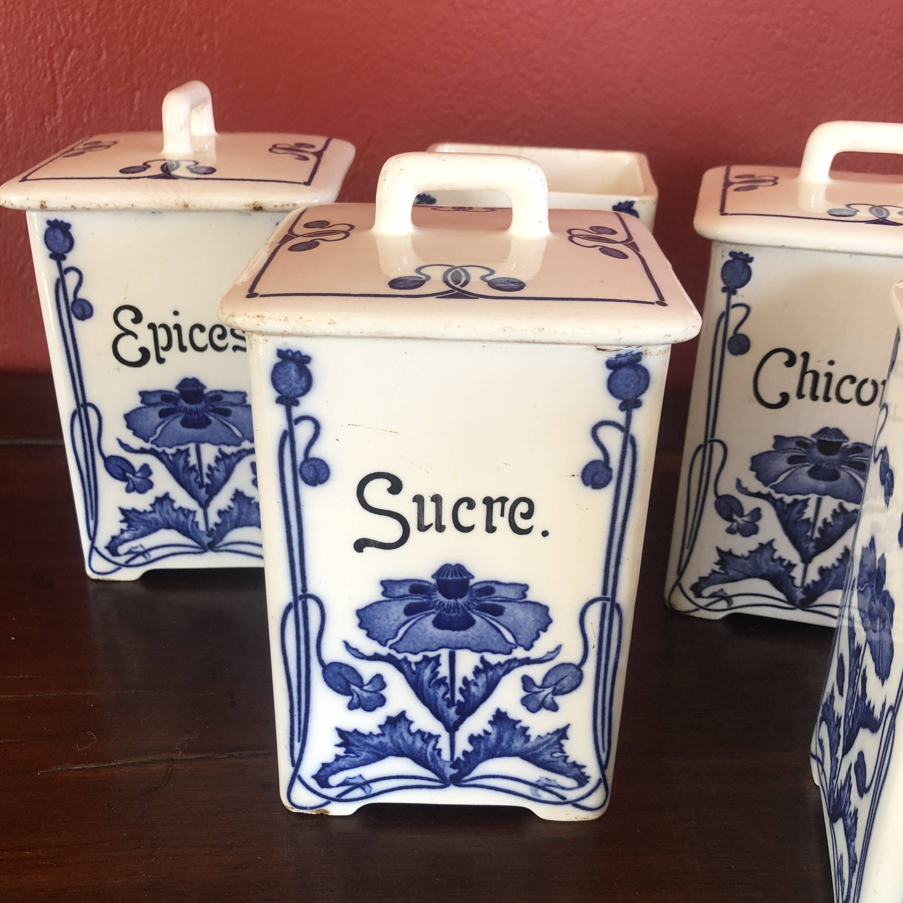 5 cobalt blue flower spice jar