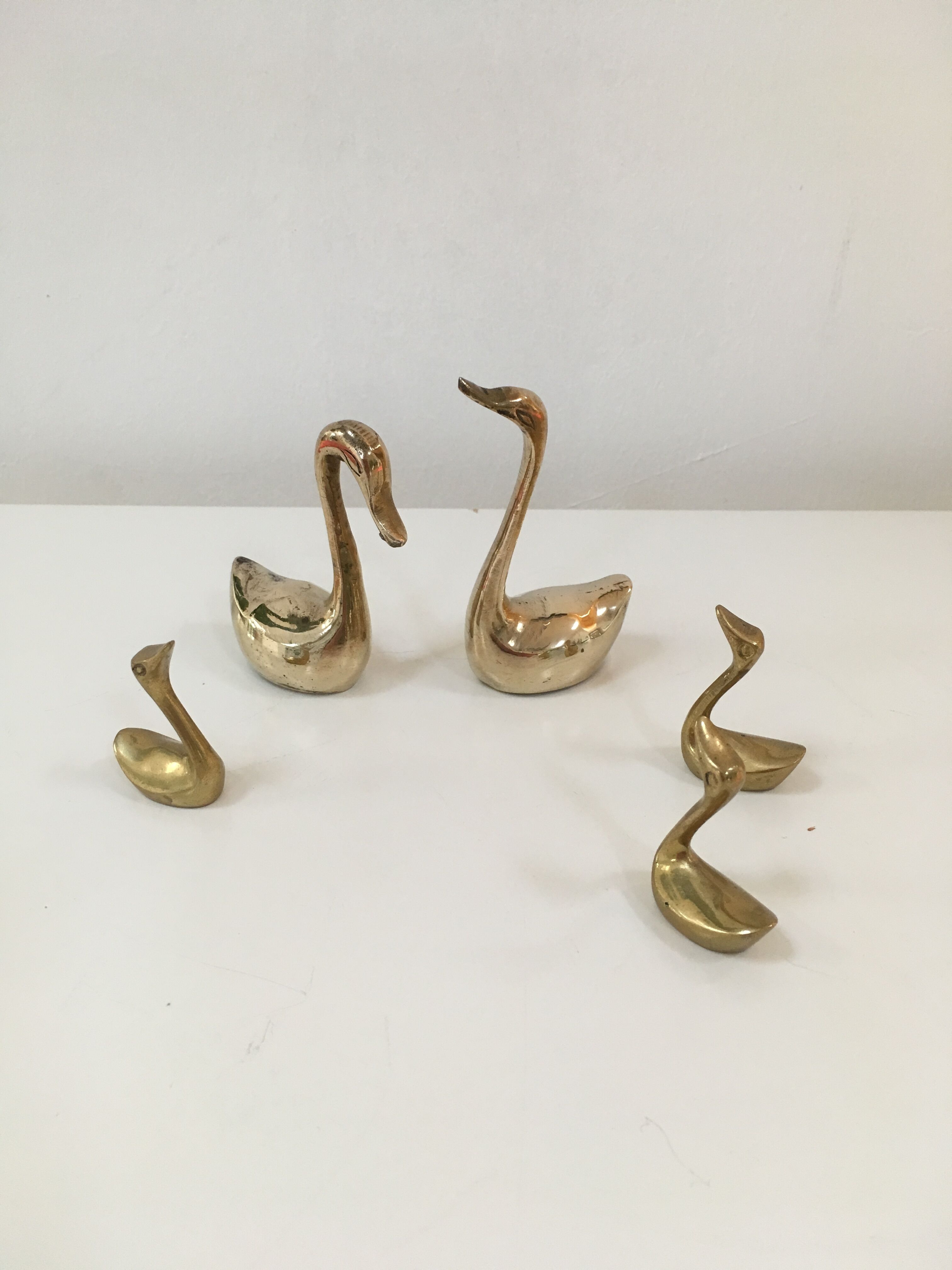 Pair of vintage brass swans