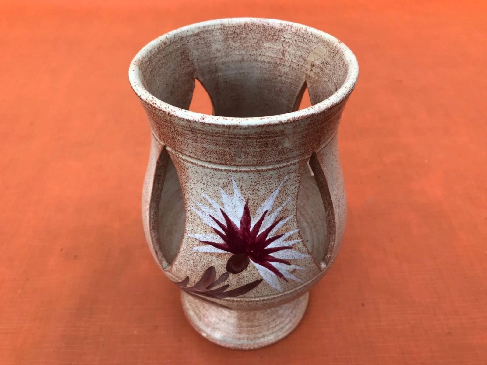 1970s Candle holder / Lantern on a ceramic pedestal with thistle decoration