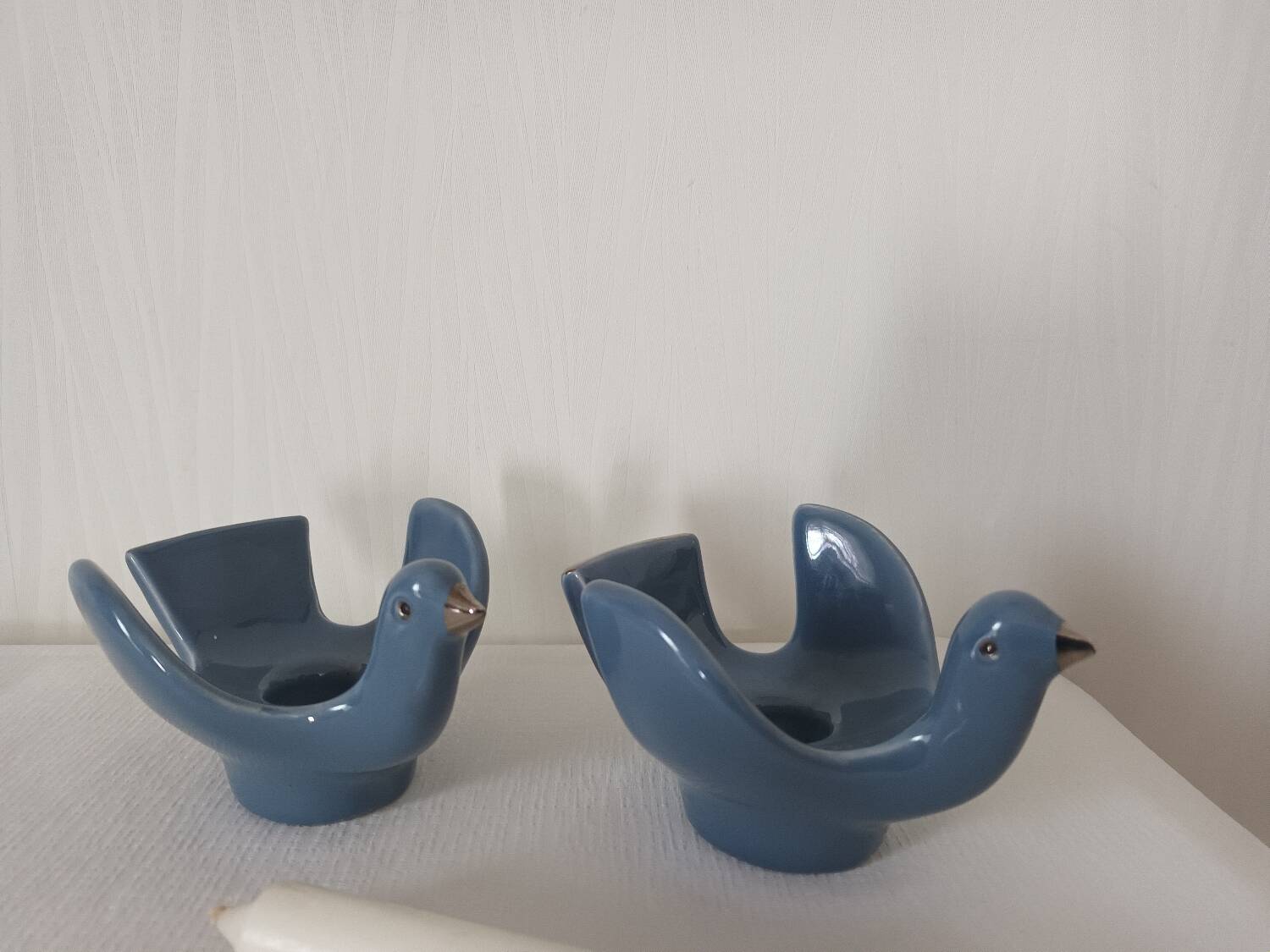 Pair of bird ceramic candle holders vintage Italy