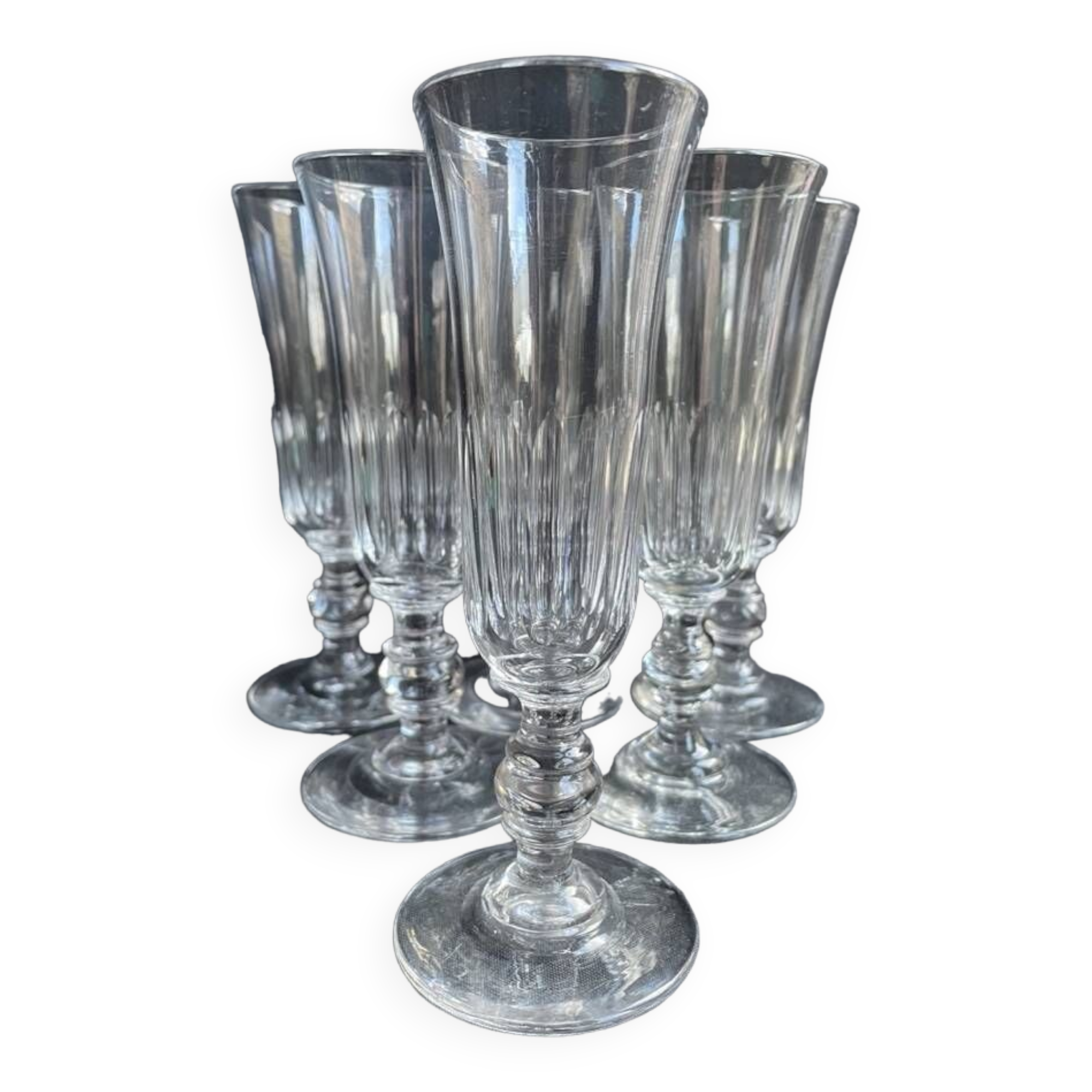 6 Champagne flutes – Baccarat/Saint Louis - Cut crystal - 19th century